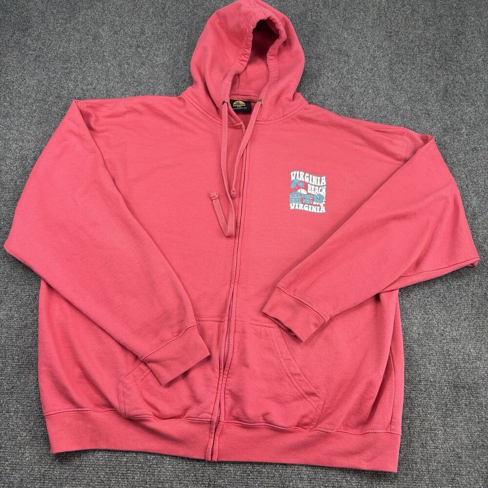 Sunsations 2XL Virginia Beach Pink Full Zip Hoodie Sweatshirt Cotton Blend